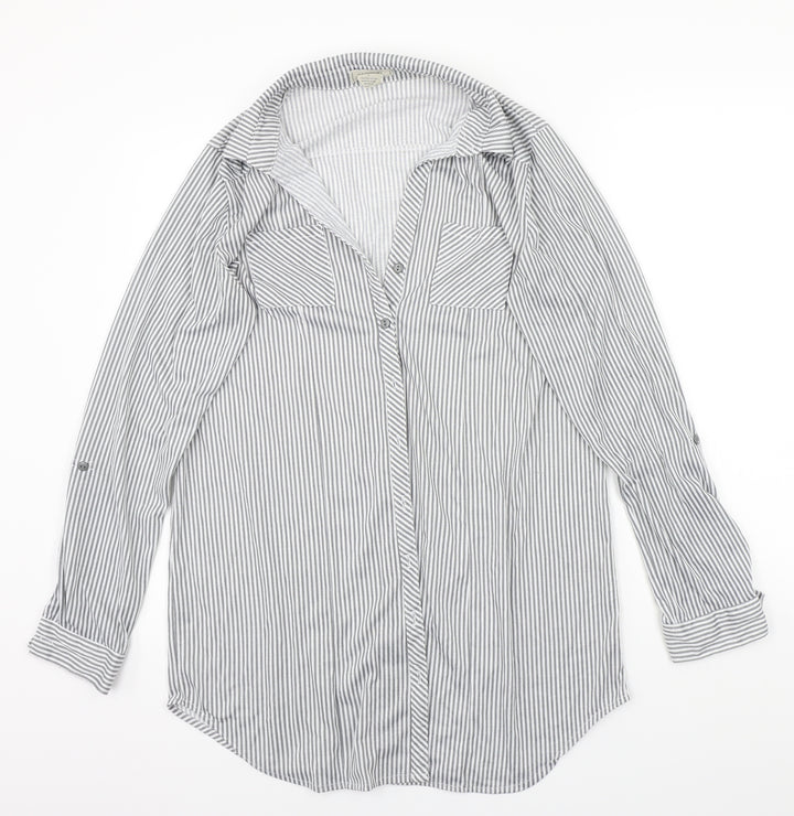 Pasport Womens Grey Striped  Basic Button-Up Size L