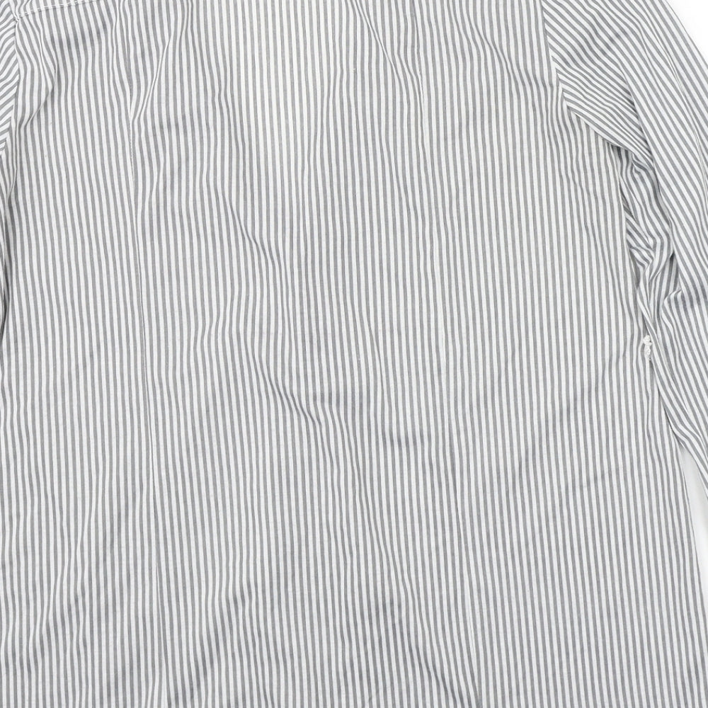 Pasport Womens Grey Striped  Basic Button-Up Size L