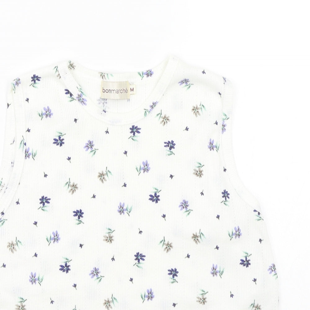 Bonmarché Womens White Floral  Basic T-Shirt Size M