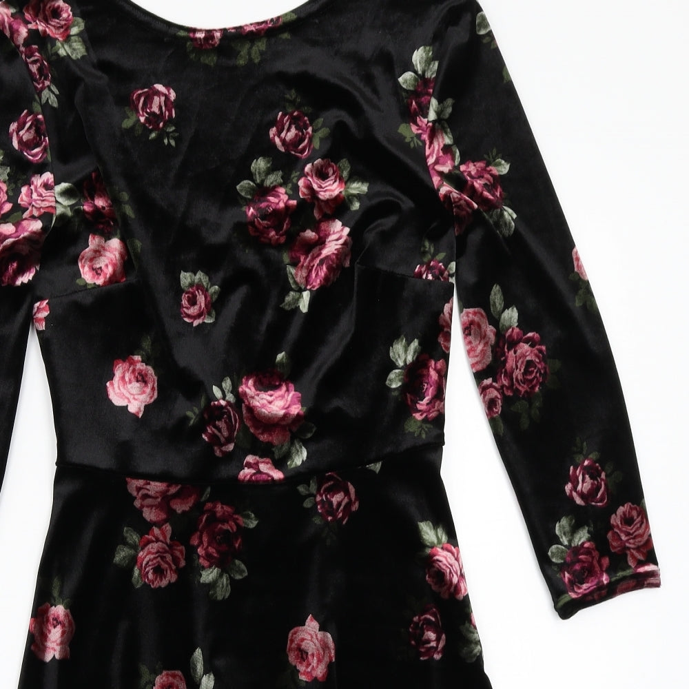 Newlook Womens Black Floral  A-Line  Size 12