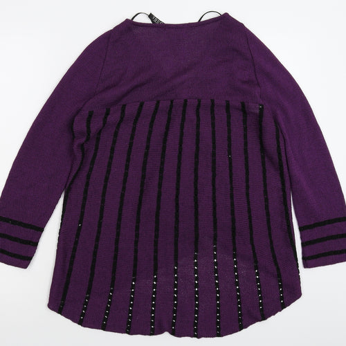 Touch Womens Purple Striped Knit Cardigan Jumper Size L