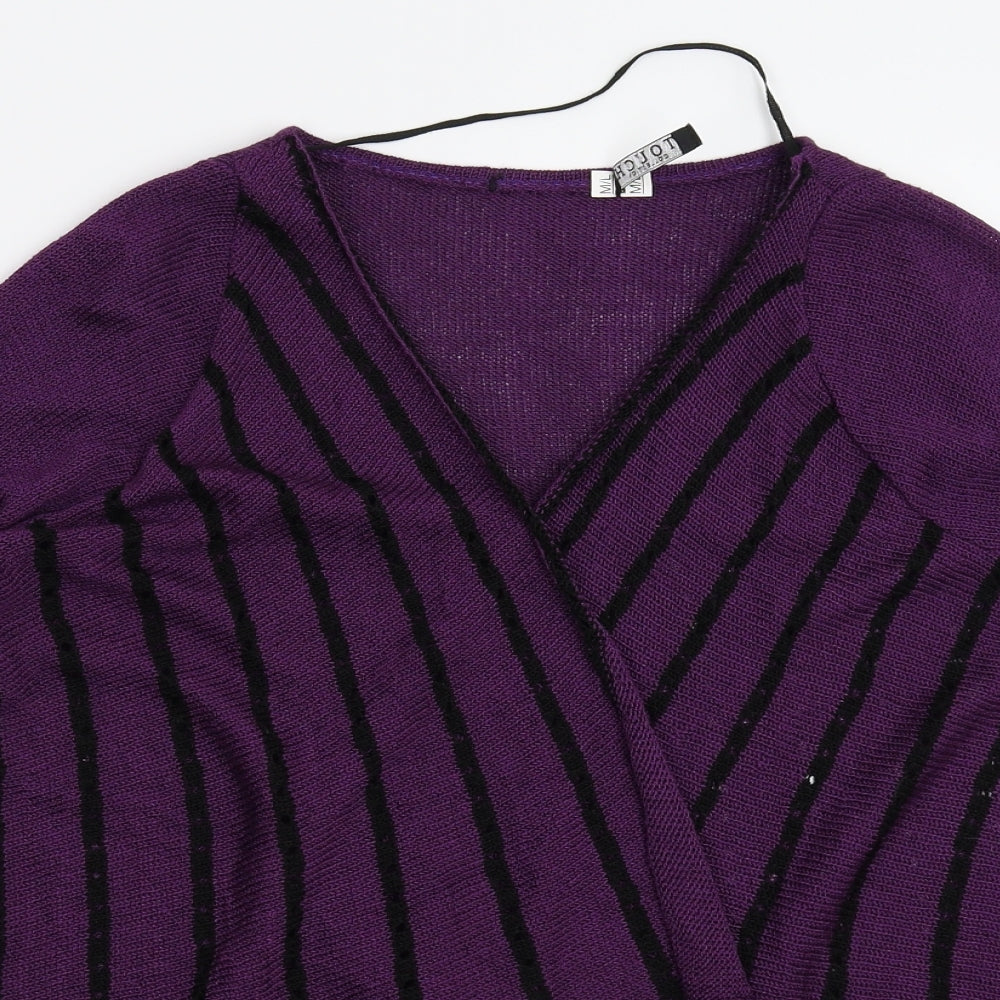 Touch Womens Purple Striped Knit Cardigan Jumper Size L