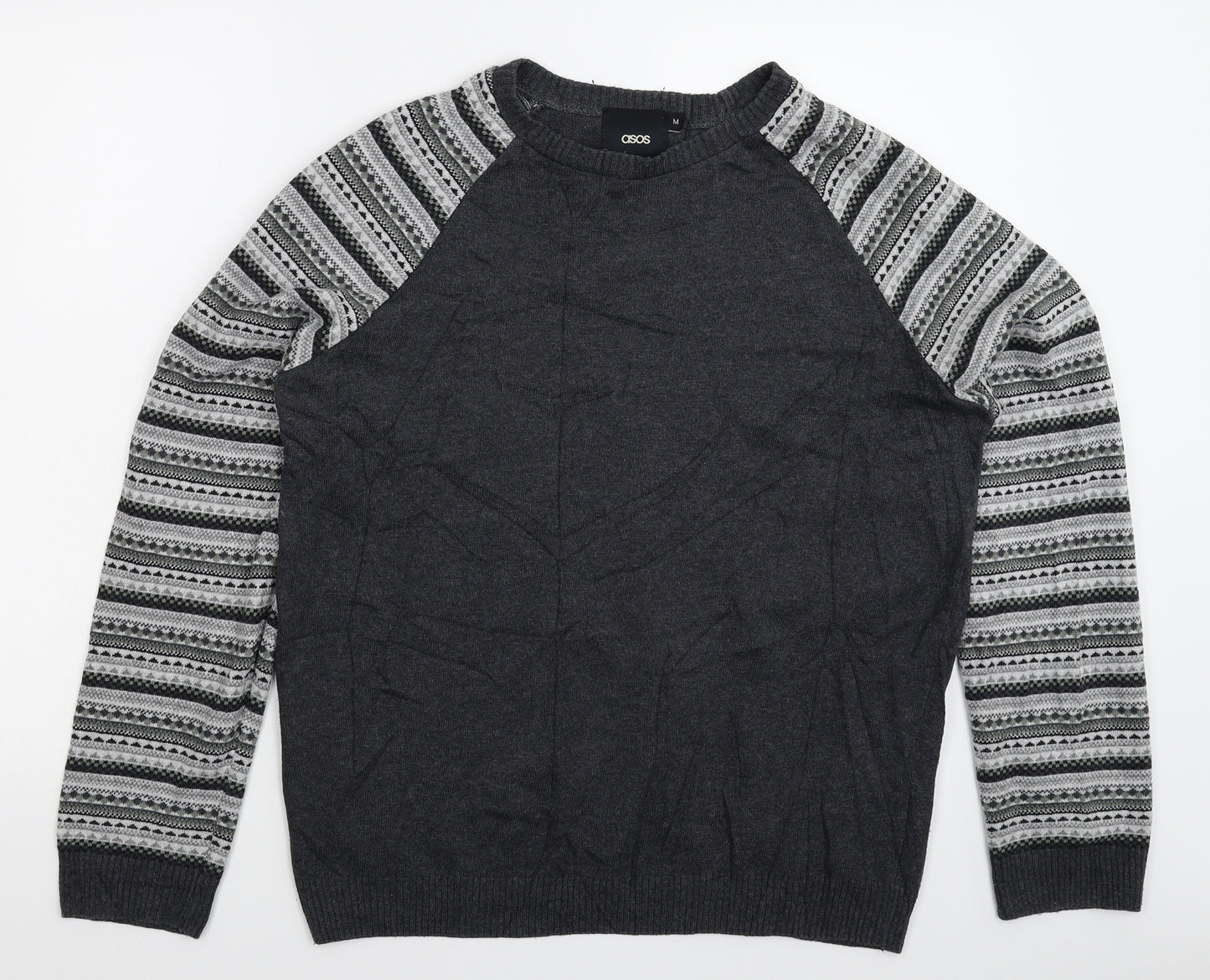 ASOS Mens Grey Geometric Knit Pullover Jumper Size M
