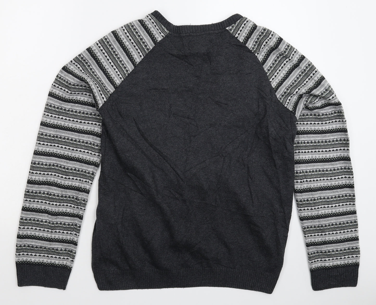 ASOS Mens Grey Geometric Knit Pullover Jumper Size M
