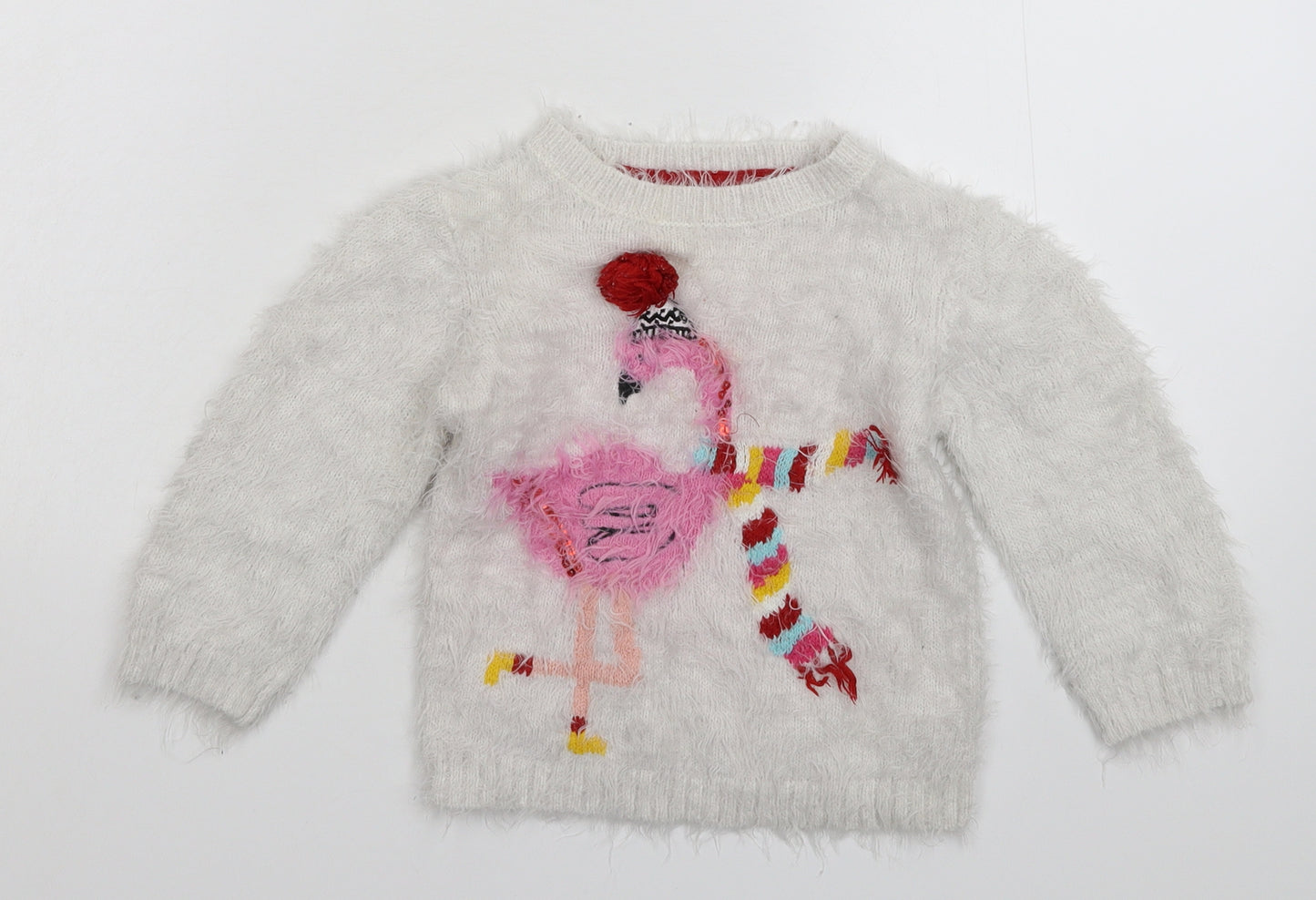 Nutmeg Girls White  Knit Pullover Jumper Size 2-3 Years