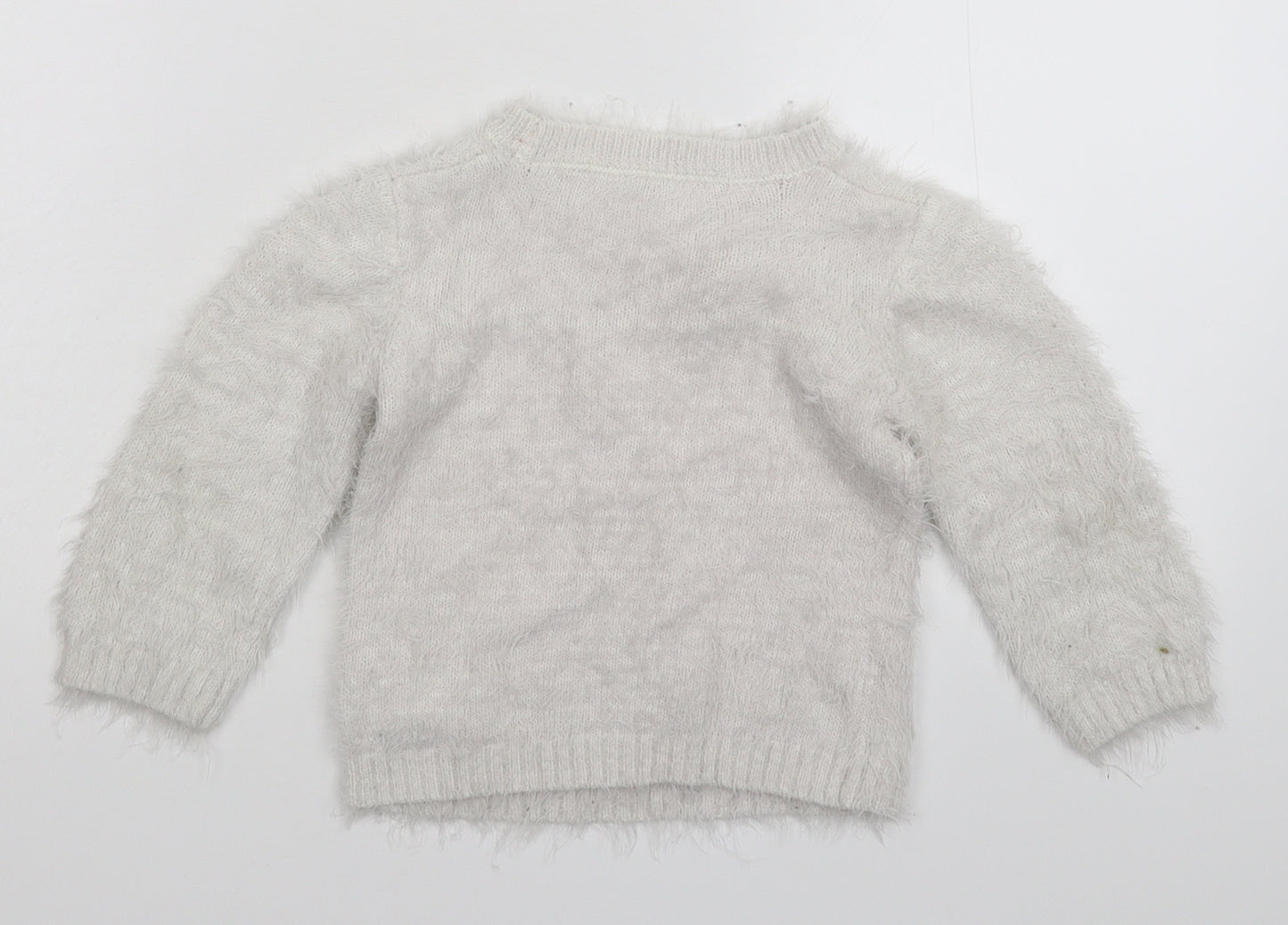 Nutmeg Girls White  Knit Pullover Jumper Size 2-3 Years