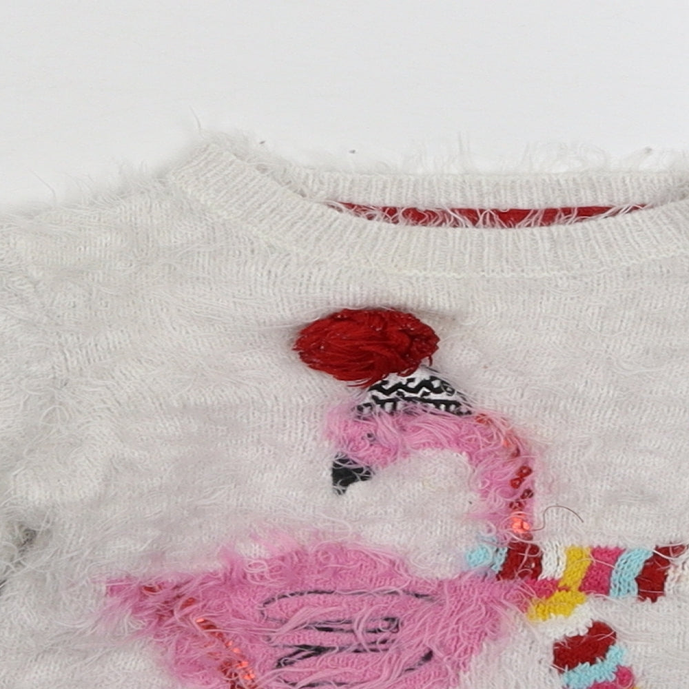 Nutmeg Girls White  Knit Pullover Jumper Size 2-3 Years