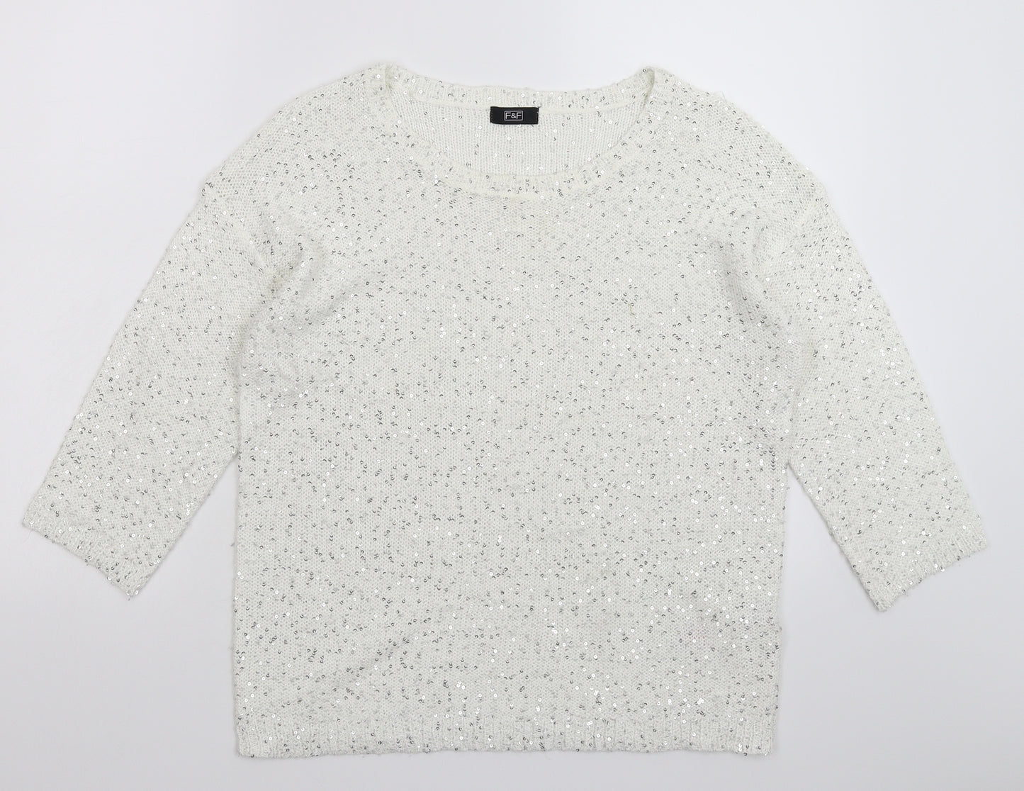 F&F Womens White  Knit Pullover Jumper Size 12