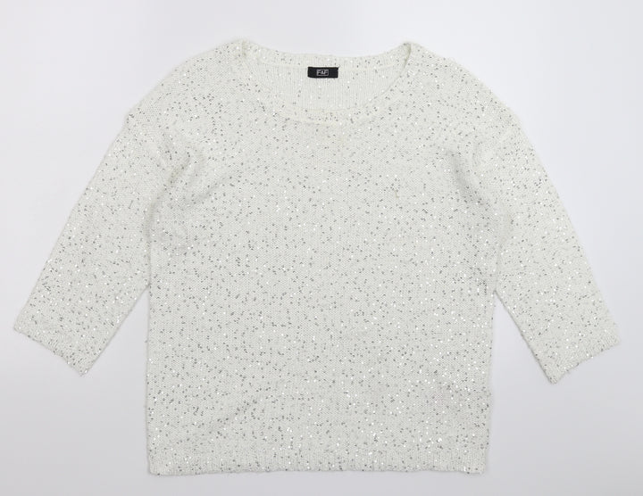 F&F Womens White Knit Pullover Jumper Size 12