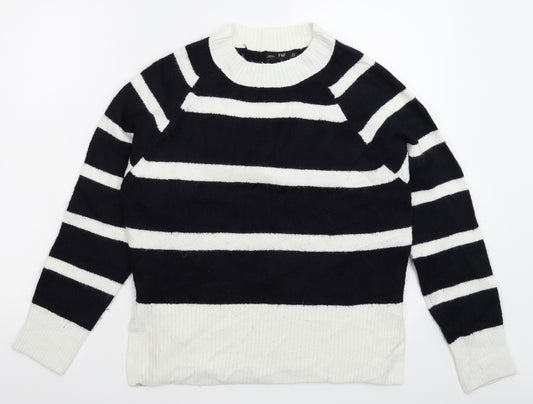 Front view of F&F women’s multicoloured striped knit jumper, size UK 12