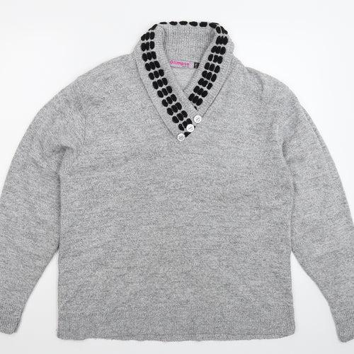 Glimpse Womens Grey  Knit Pullover Jumper Size XL