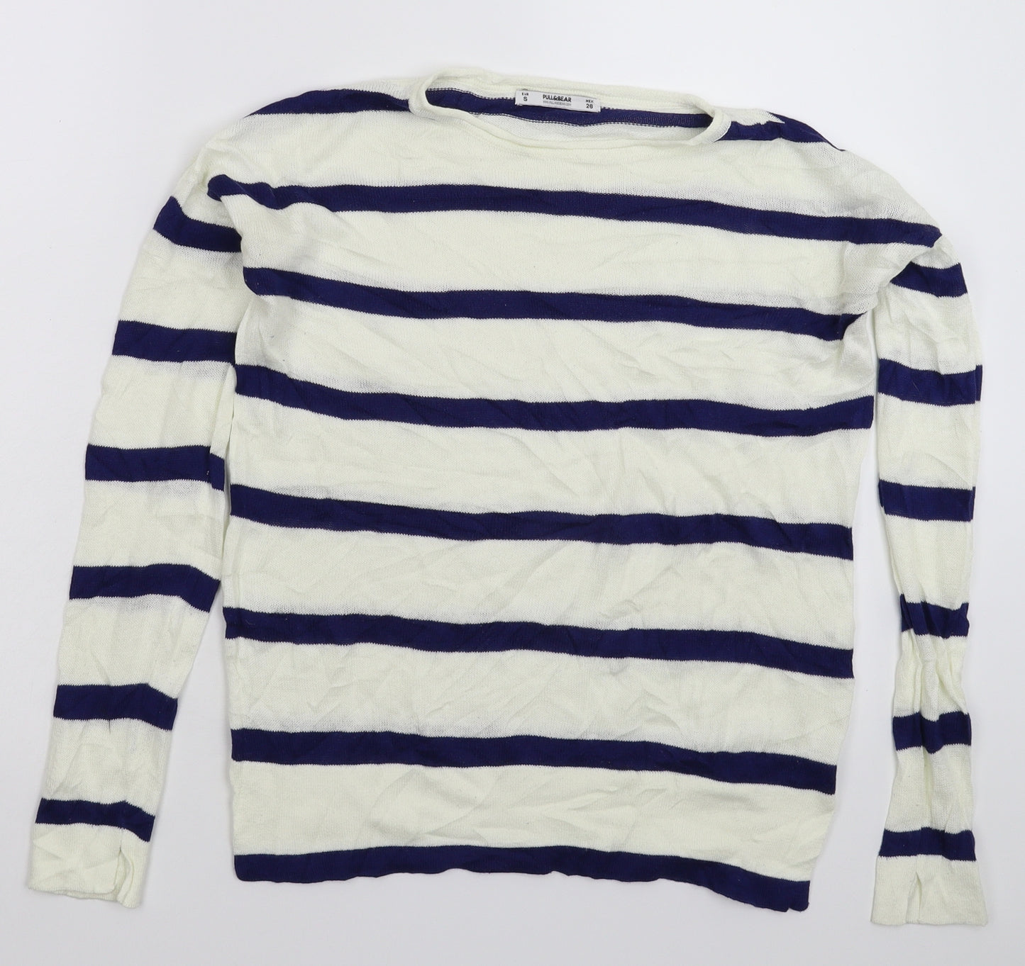 Pull&Bear Womens White Striped Knit Pullover Jumper Size S