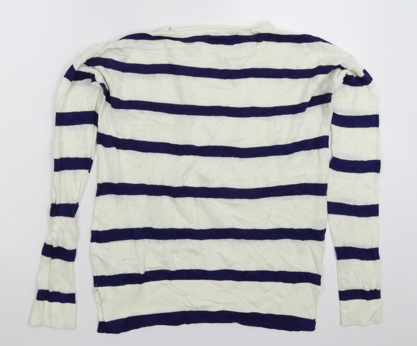 Pull&Bear Womens White Striped Knit Pullover Jumper Size S