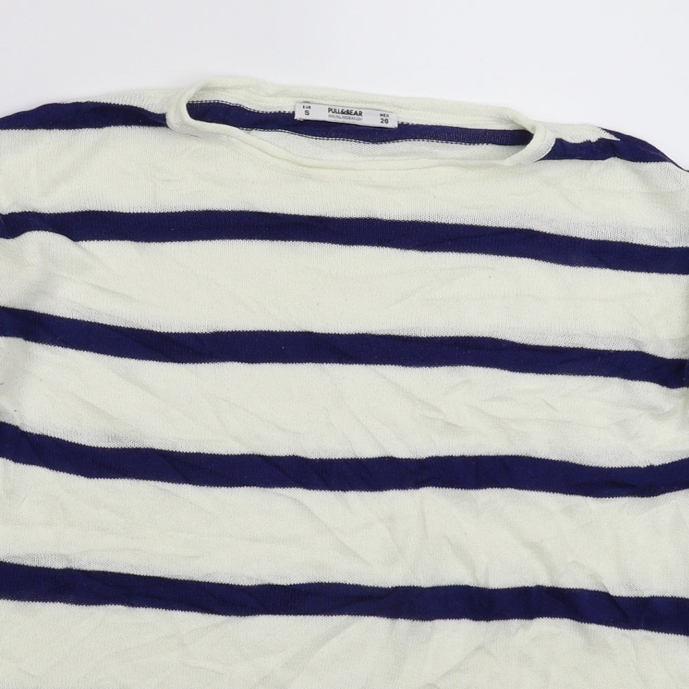 Pull&Bear Womens White Striped Knit Pullover Jumper Size S
