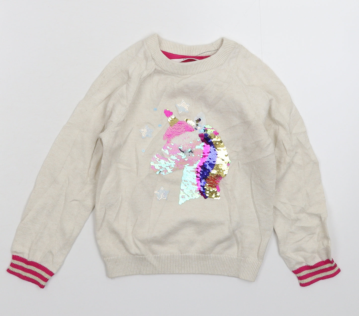 Marks and Spencer Girls Beige  Knit Pullover Jumper Size 3-4 Years