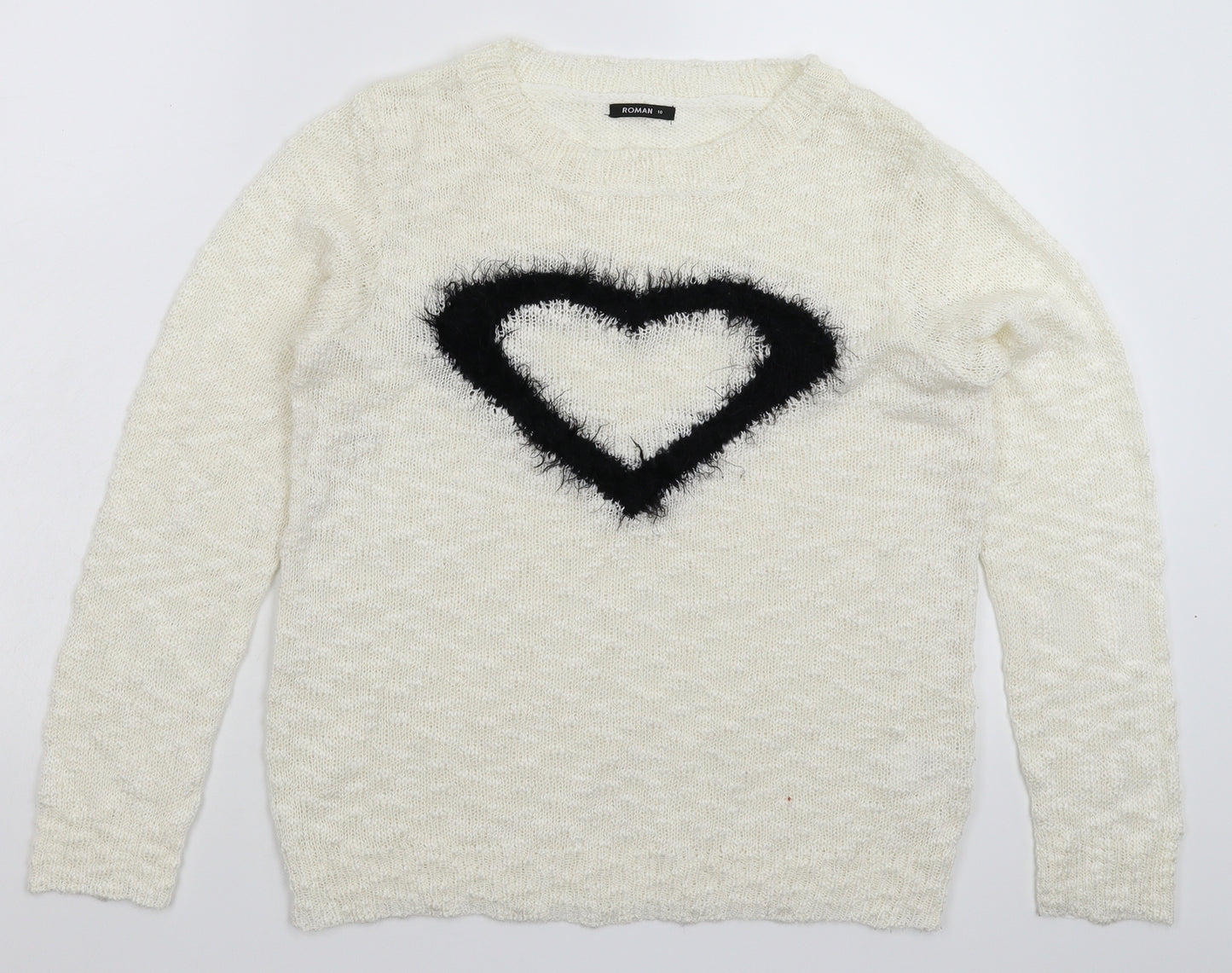 Roman Womens White  Knit Pullover Jumper Size 10