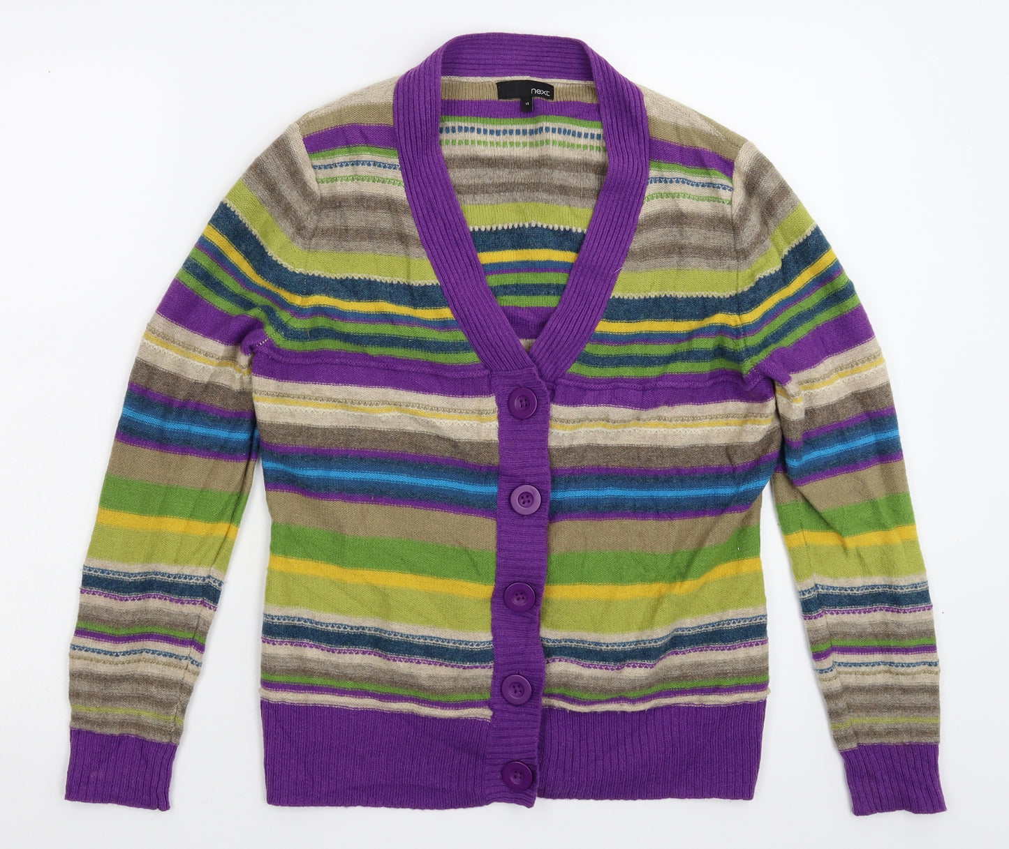NEXT Womens Multicoloured Striped Knit Cardigan Jumper Size 14