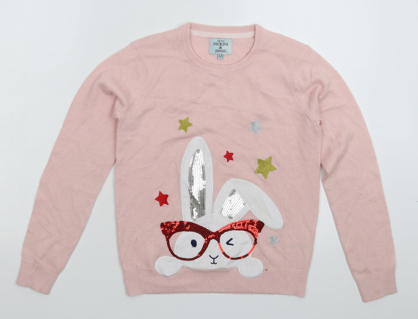 Dickins & Jones Girls Pink  Knit Pullover Jumper Size 9-10 Years