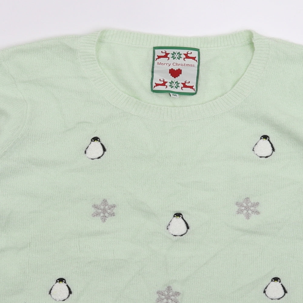 Merry Christmas Womens Green  Knit Pullover Jumper Size M