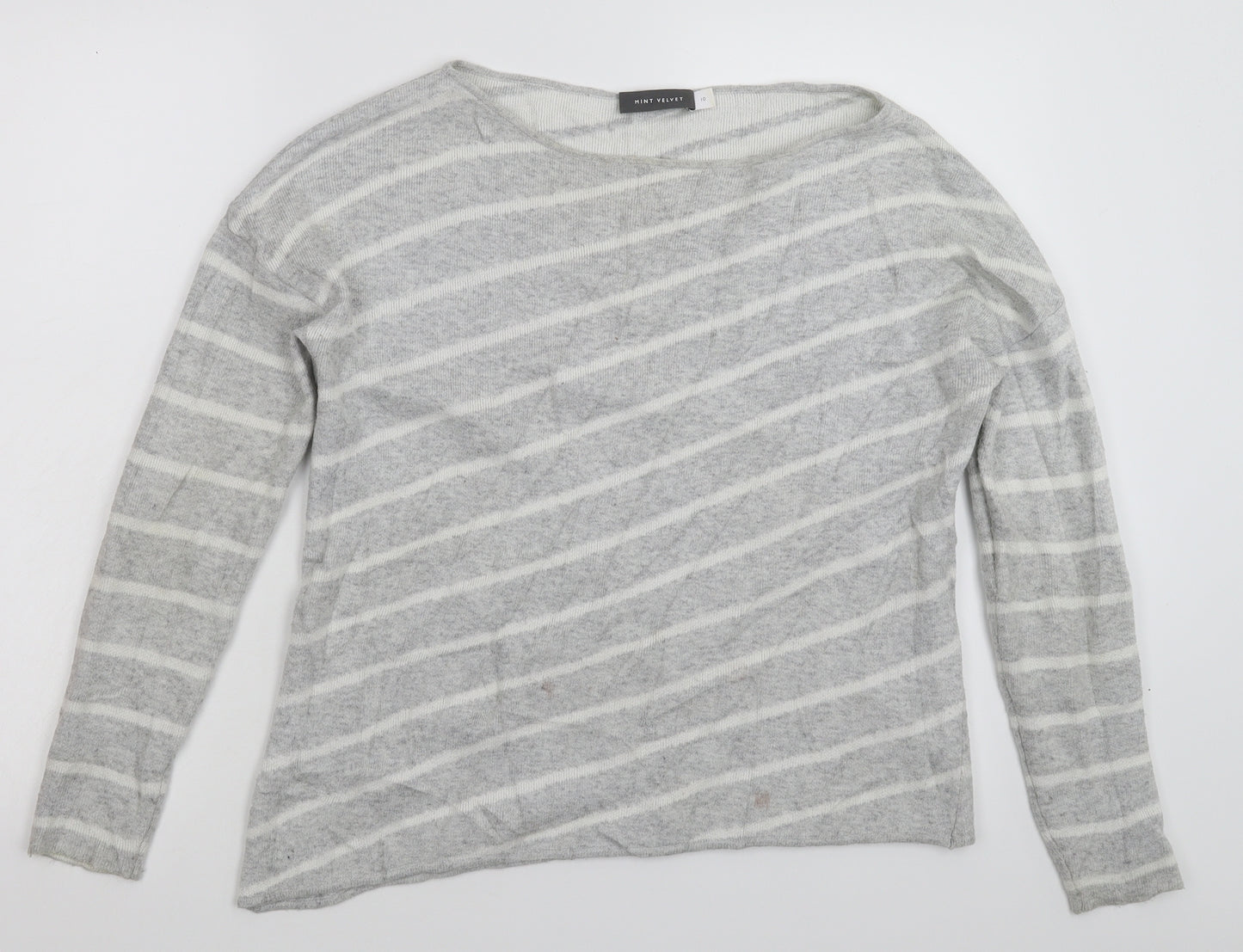 Mint Velvet Womens Grey Striped Knit Pullover Jumper Size 10