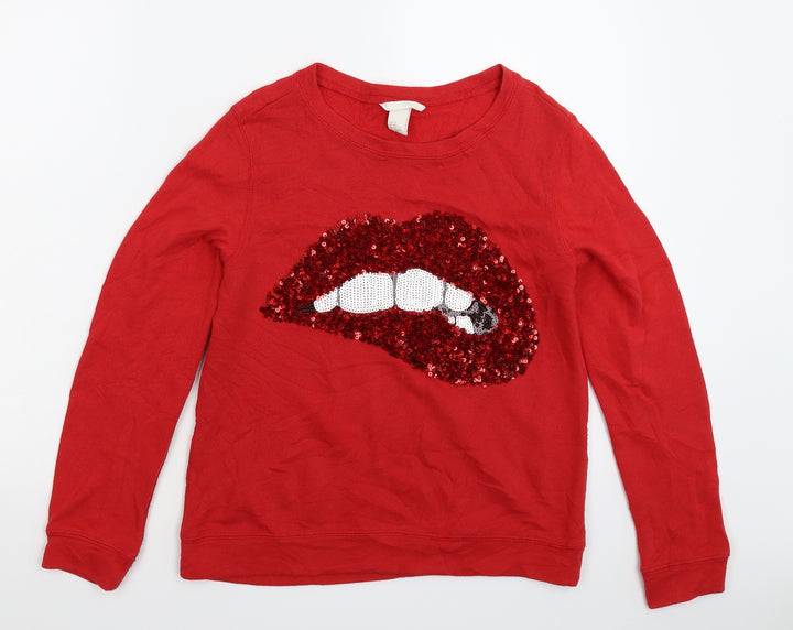 H&M Womens Red Pullover Sweatshirt Size XS