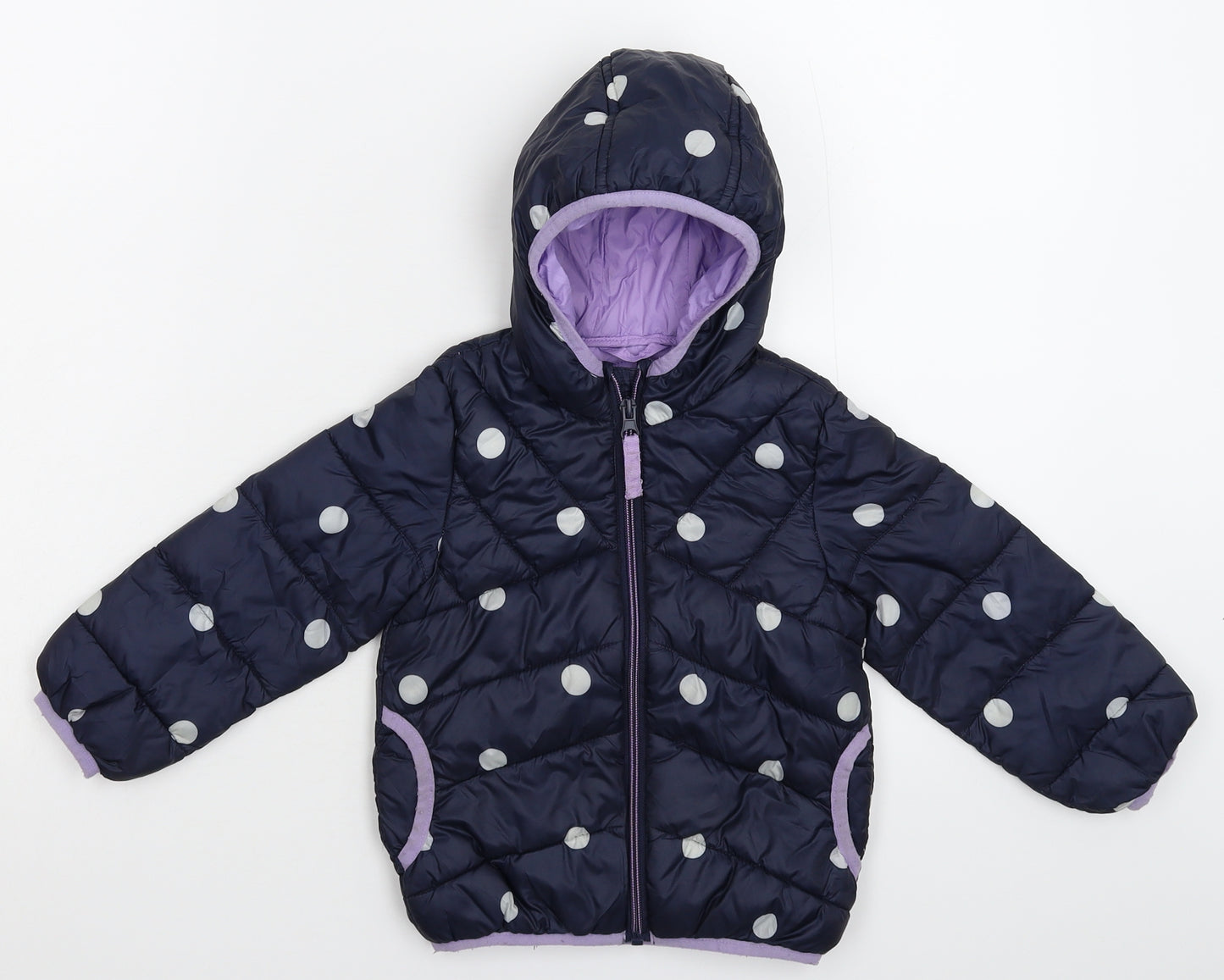 Marks and Spencer Girls Blue Polka Dot  Puffer Jacket Jacket Size 2-3 Years