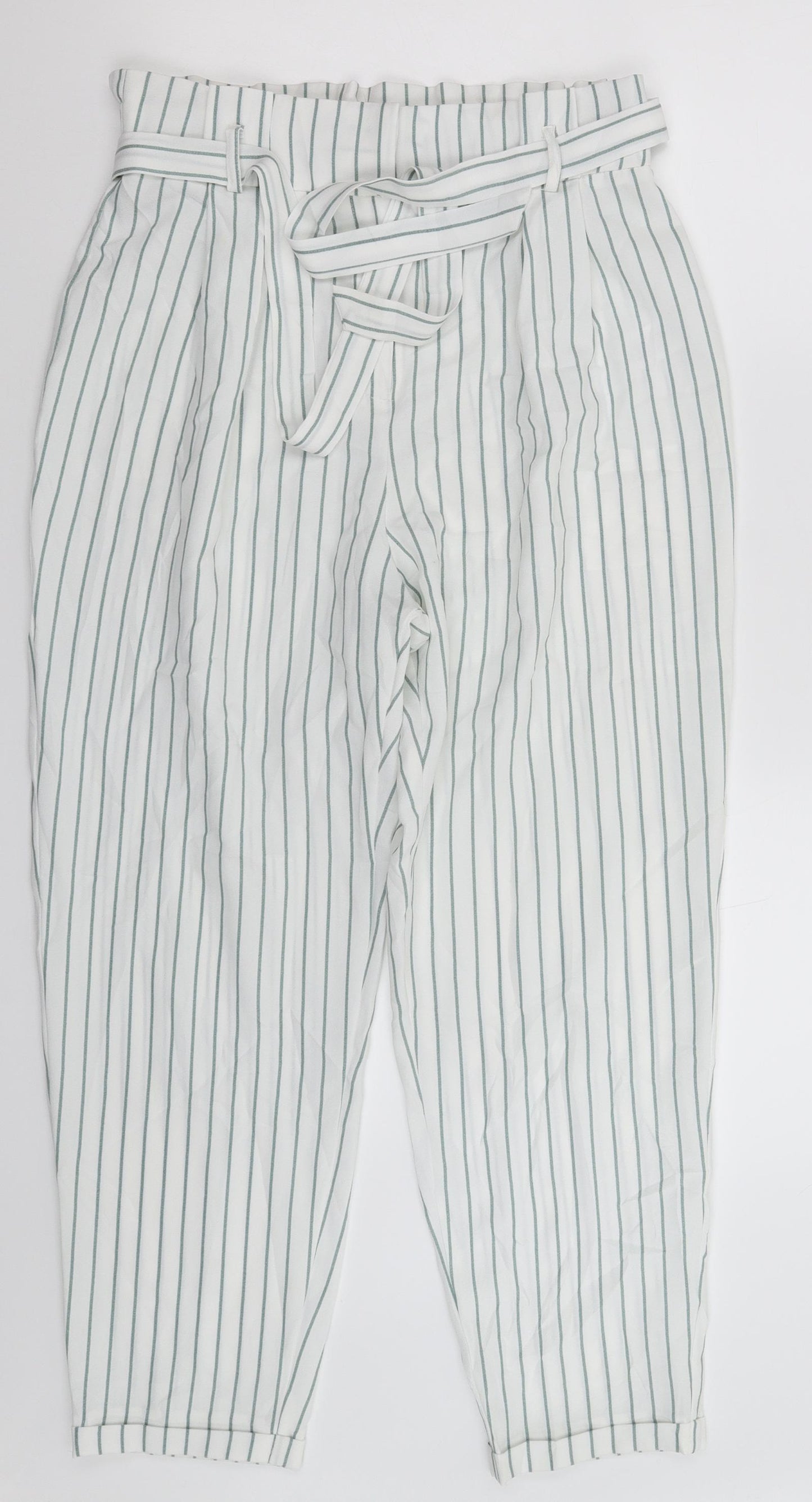 Primark Womens White Striped  Trousers  Size 12 L25 in