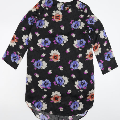 Topshop Womens Black Floral Satin Shirt Dress  Size 8