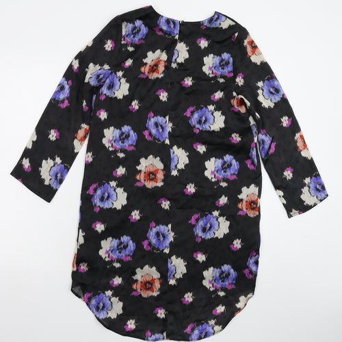 Topshop Womens Black Floral Satin Shirt Dress  Size 8