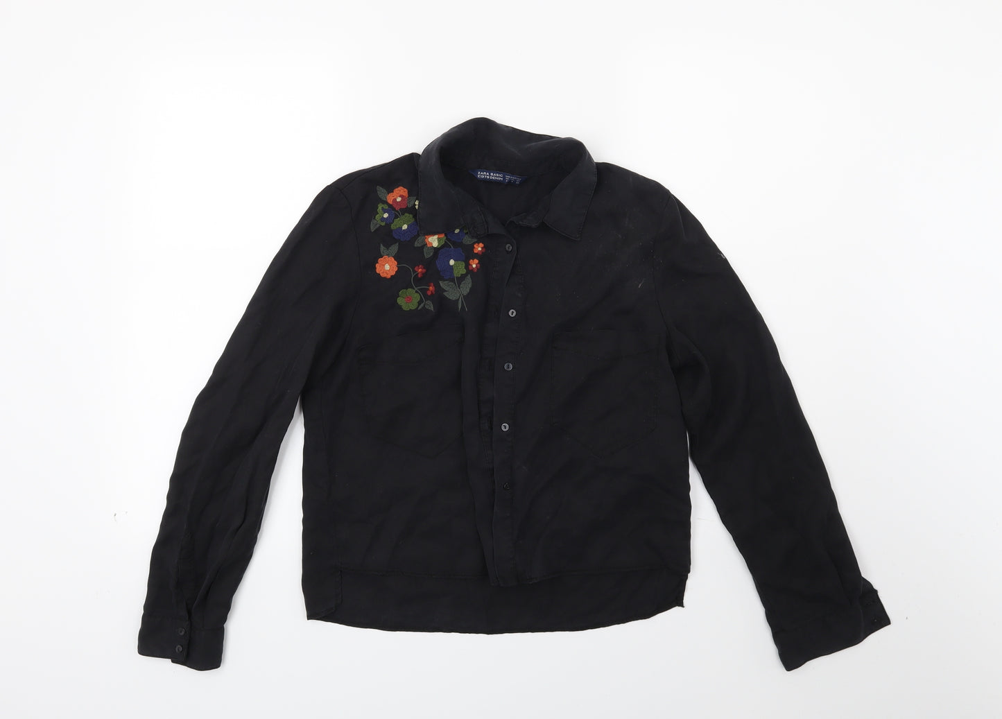 Zara Womens Black Floral  Basic Button-Up Size S