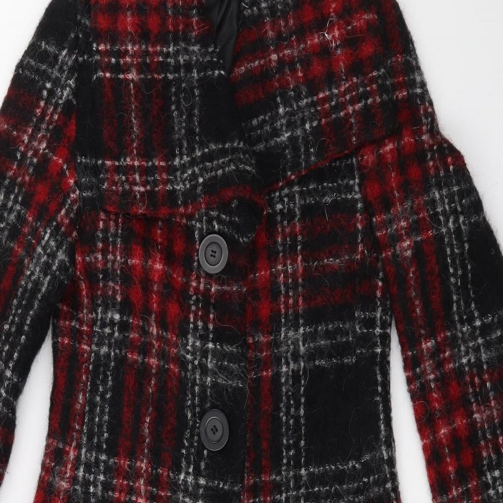 Laura Ashley Womens Red Check  Overcoat Coat Size 8