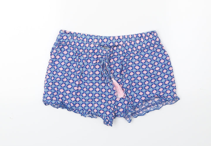 Primark Womens Blue Floral Hot Pants Shorts Size 4 - Lounge Wear