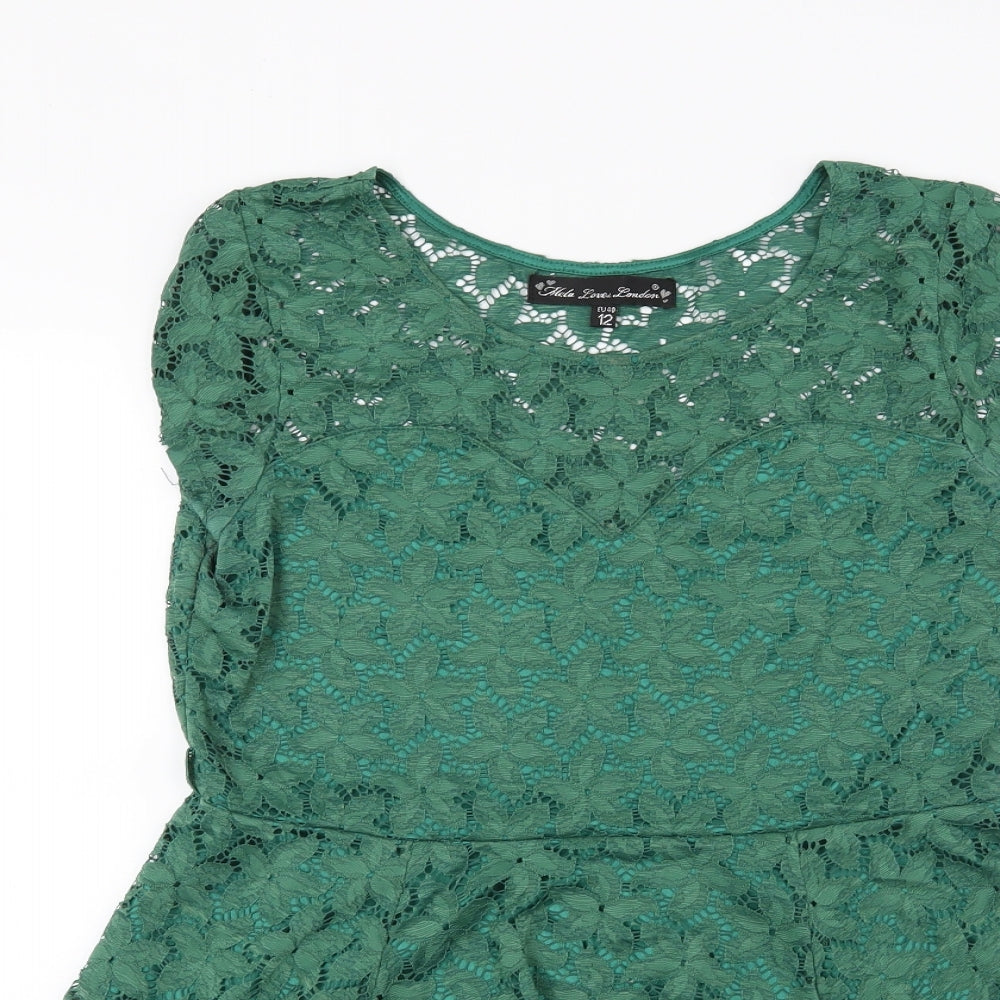 Mela Loves London Womens Green Floral  A-Line  Size 12