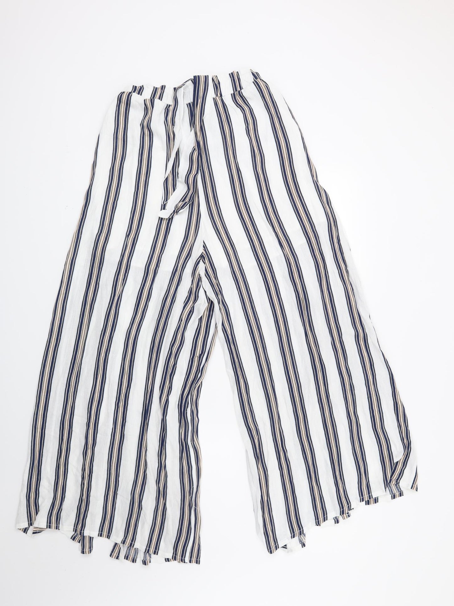 Simplee Womens White Striped  Trousers  Size M L24 in
