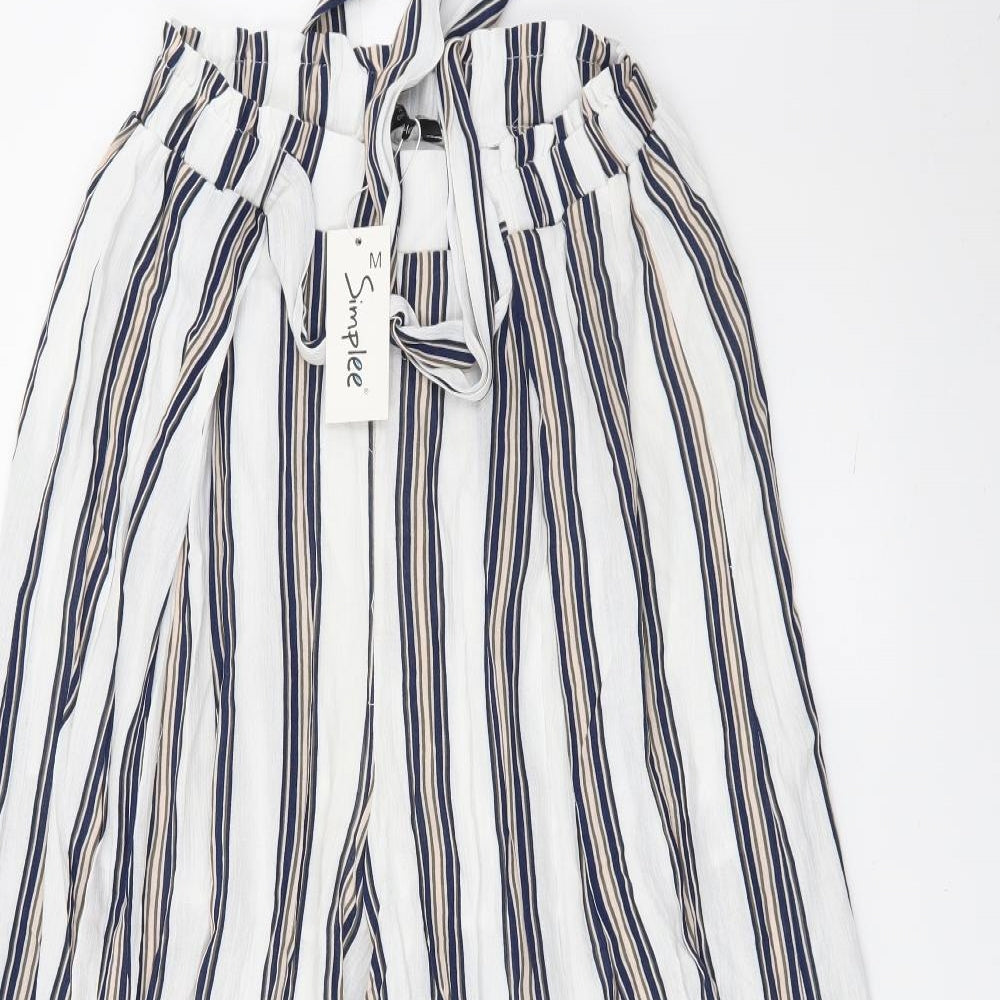 Simplee Womens White Striped  Trousers  Size M L24 in