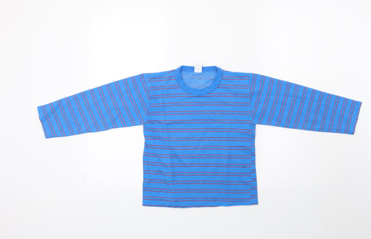 Front view of Luan boys’ blue striped jersey pullover sweatshirt, size 8, years
