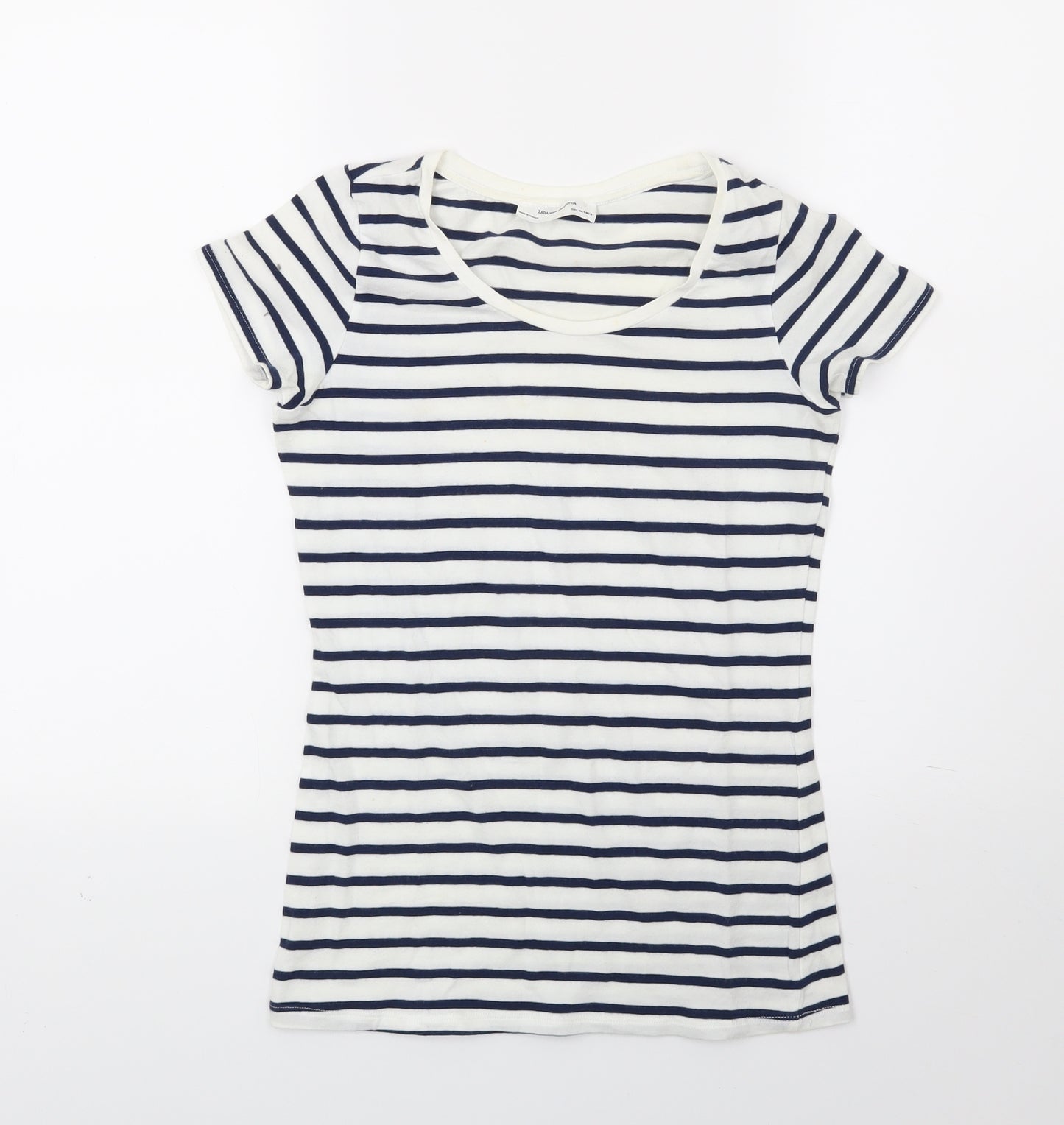 Zara Womens White Striped  Basic T-Shirt Size S