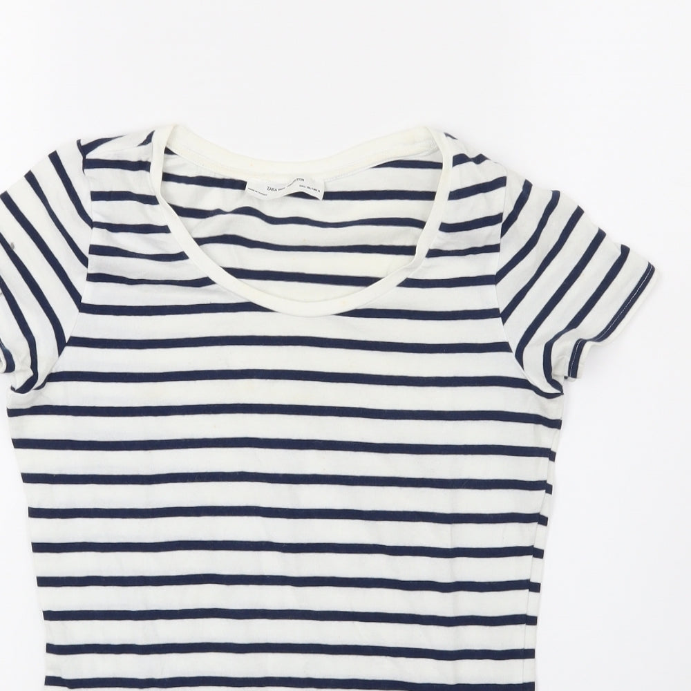 Zara Womens White Striped  Basic T-Shirt Size S