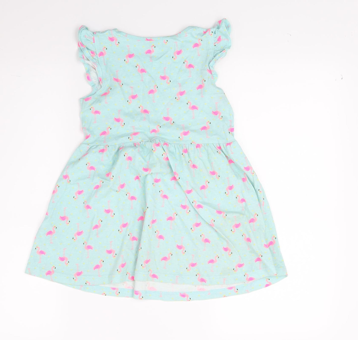 Primark Girls Green   A-Line  Size 6-7 Years  - Flamingo Print