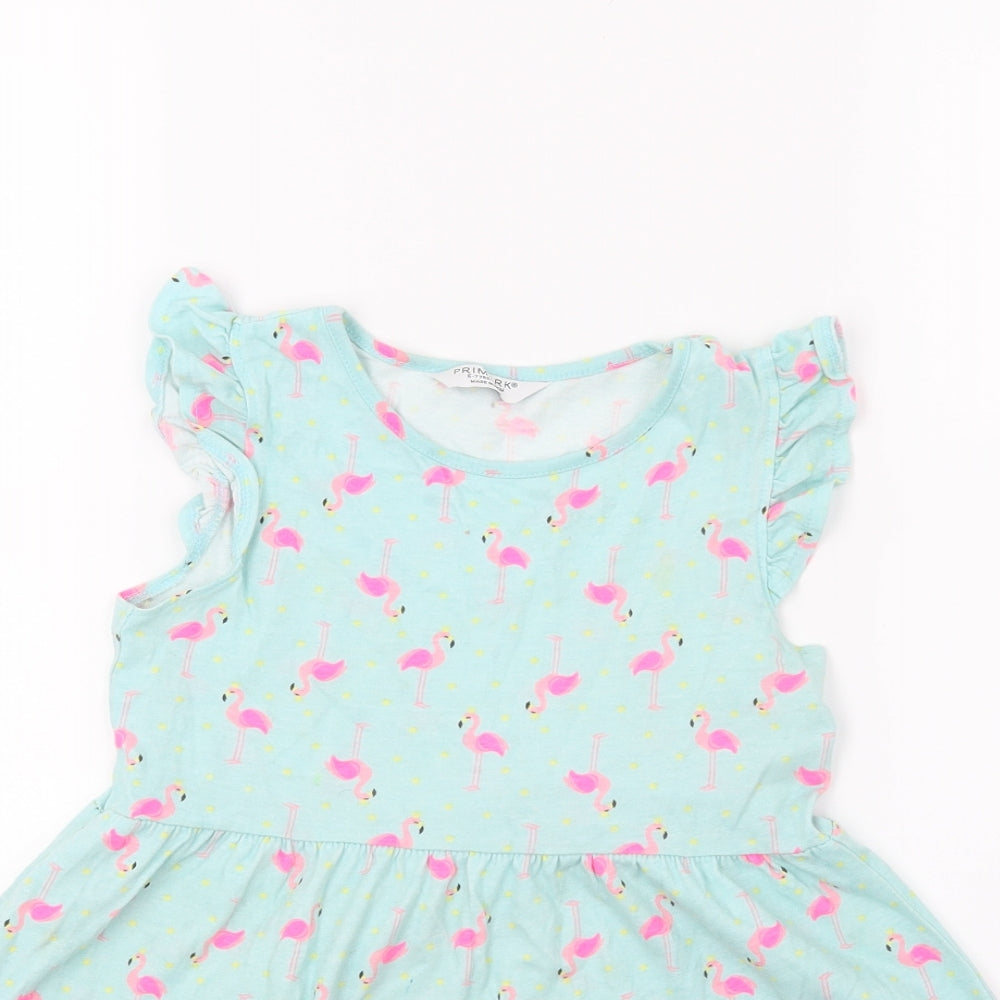 Primark Girls Green   A-Line  Size 6-7 Years  - Flamingo Print