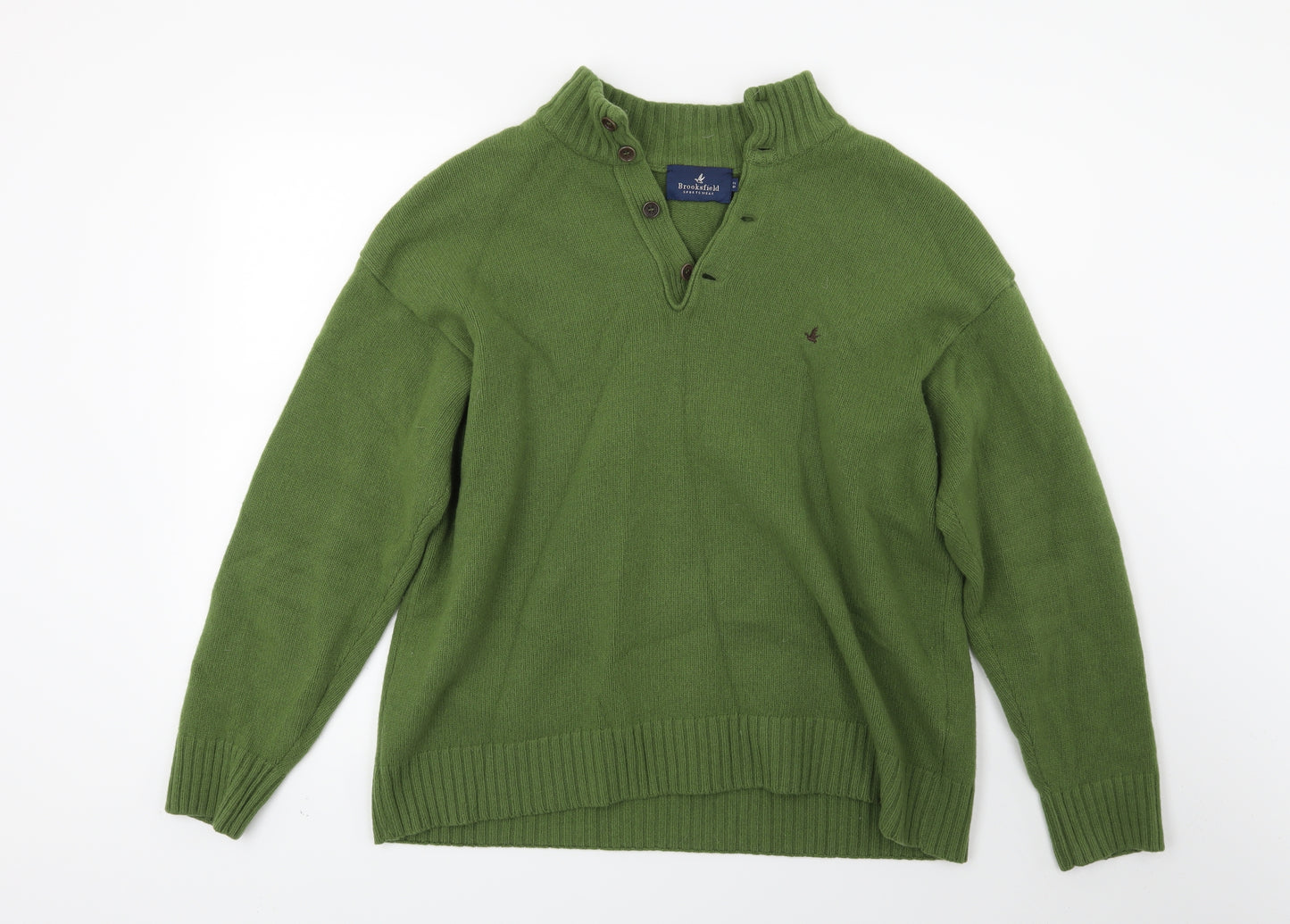 Brookfield Mens Green  Knit Henley Jumper Size L