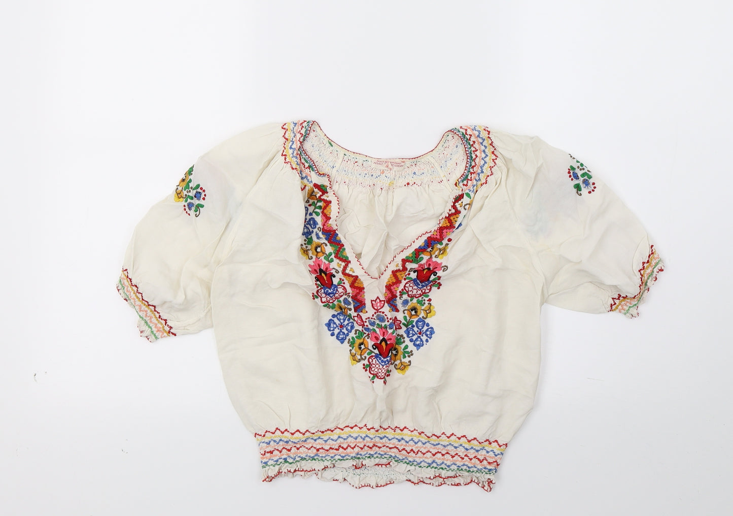 Preworn Womens Beige   Basic Blouse Size M  - Hand Embroidered