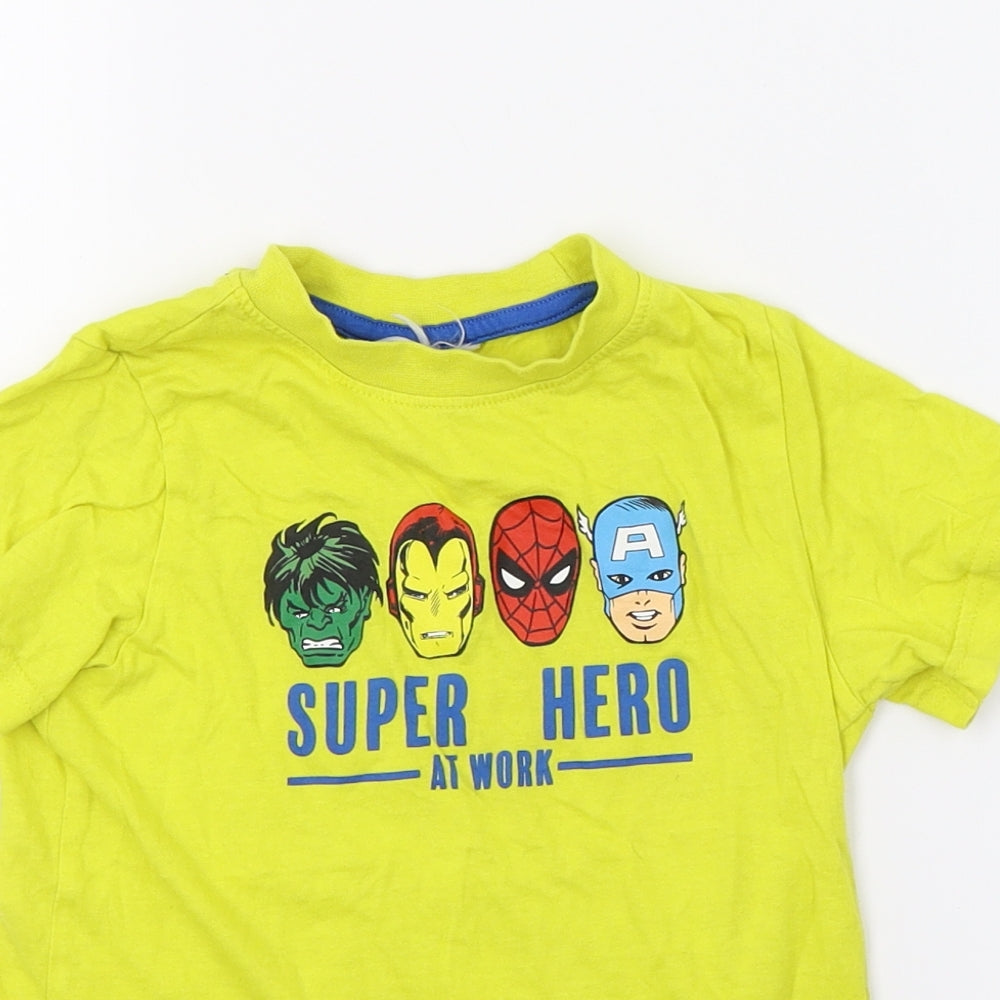 Primark Boys Yellow   Basic T-Shirt Size 3-4 Years  - Super hero at work
