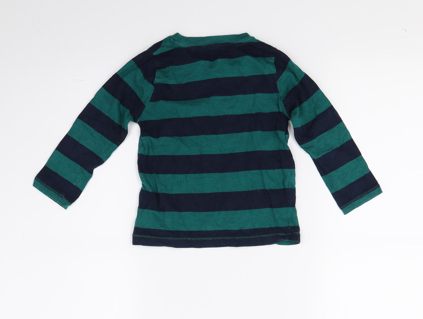 Marks and Spencer Boys Green Striped  Basic T-Shirt Size 2-3 Years