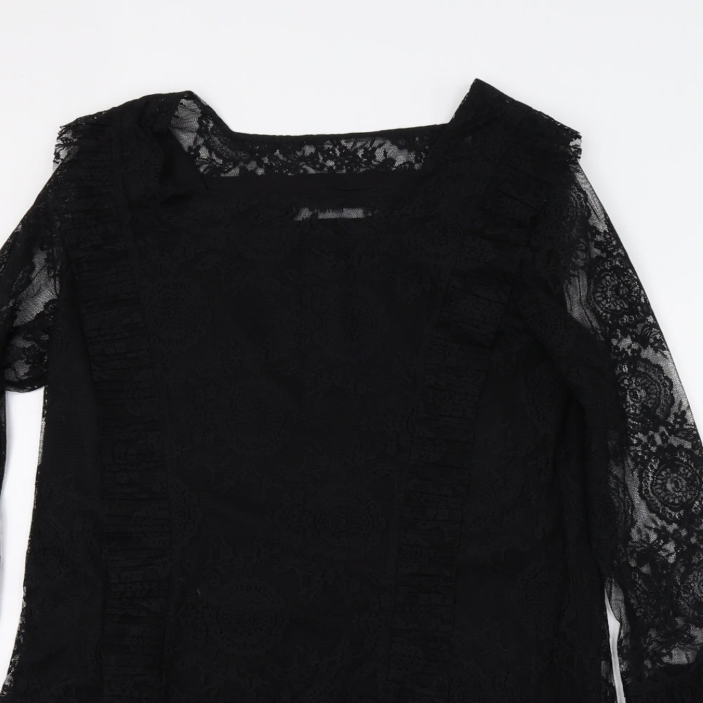 JustFab Womens Black Floral  A-Line  Size M