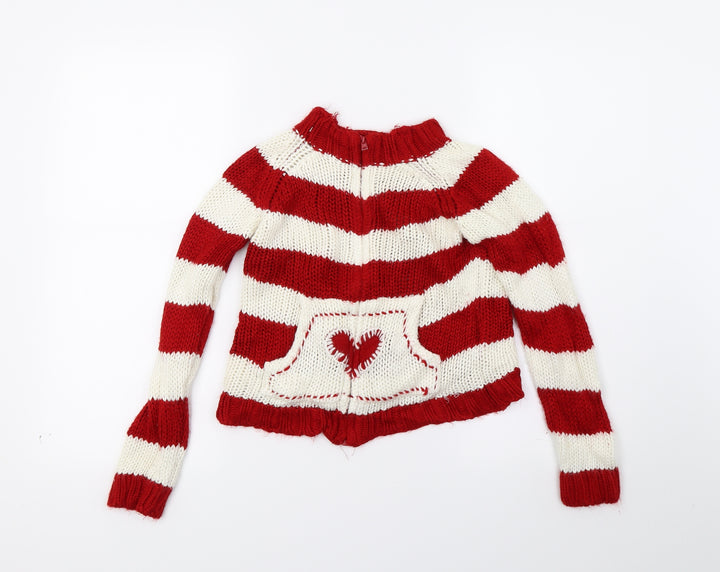 H&M Boys Red Striped Cardigan Jumper Size 5-6 Years