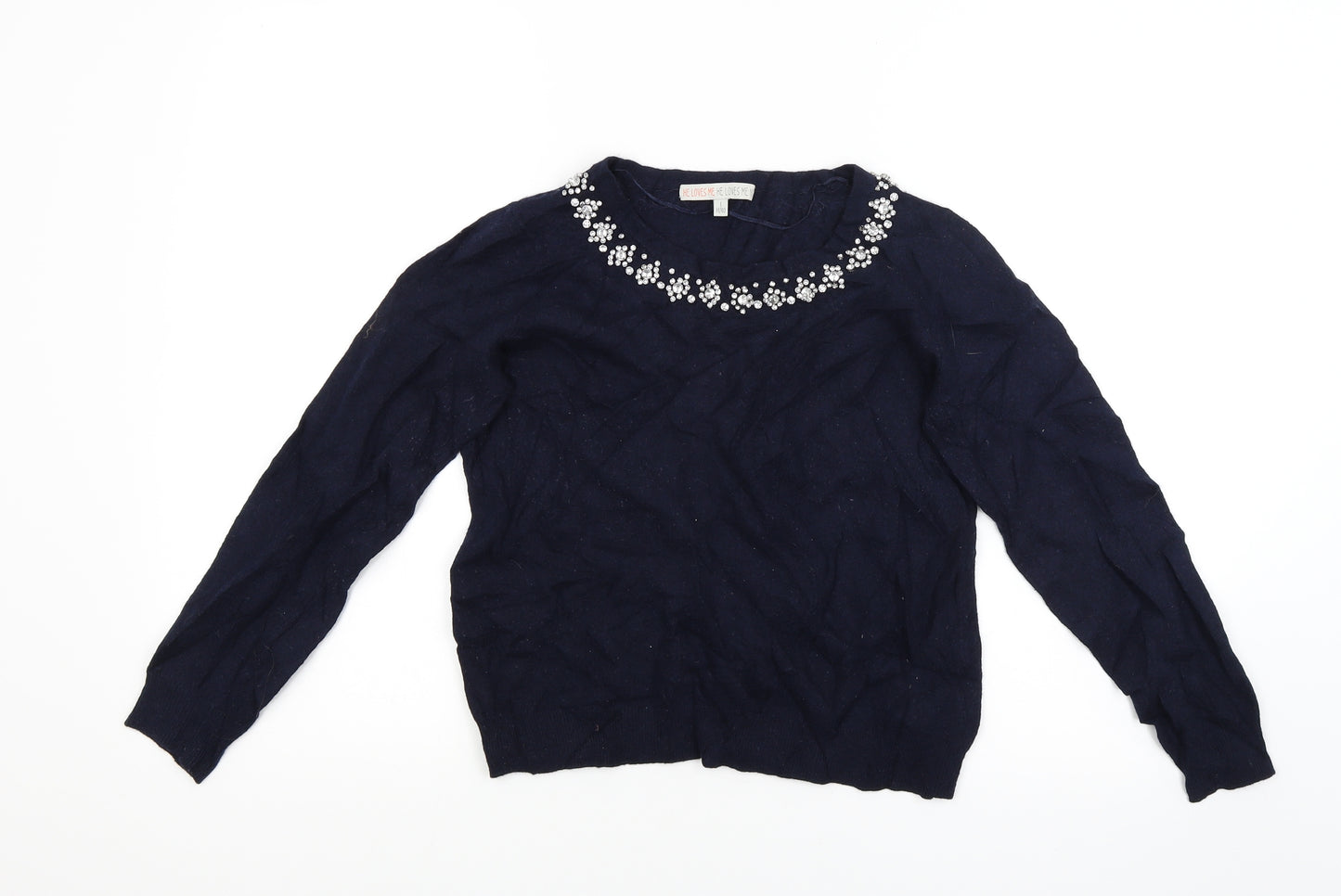 He Loves Me Womens Blue   Pullover Jumper Size 14  - Studded collar