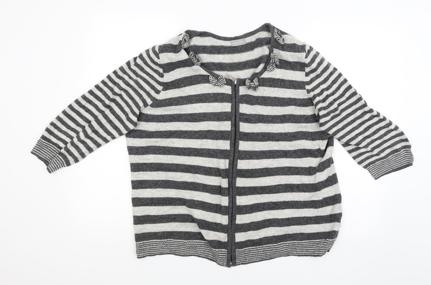 Per Una Womens Grey Striped  Cardigan Jumper Size XL