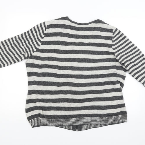 Per Una Womens Grey Striped  Cardigan Jumper Size XL