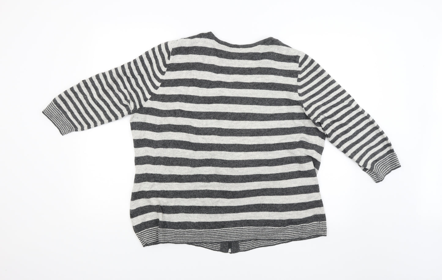 Per Una Womens Grey Striped  Cardigan Jumper Size XL